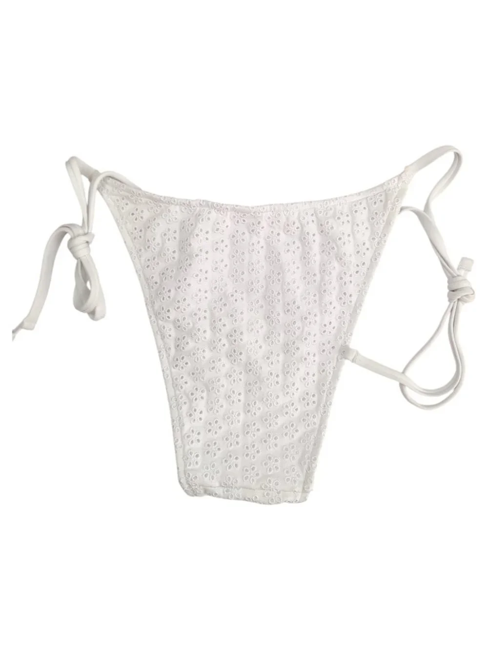 NWT Pink by Frankie's Bikinis White Bikini Set String Eyelet Size L